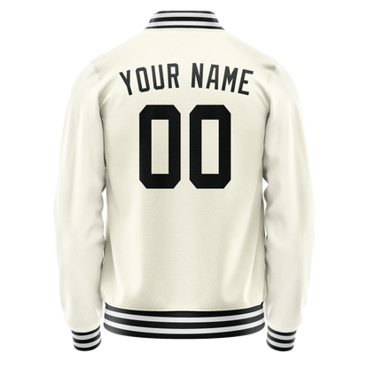 Custom Cream Black Solid Color Varsity Letterman Jacket