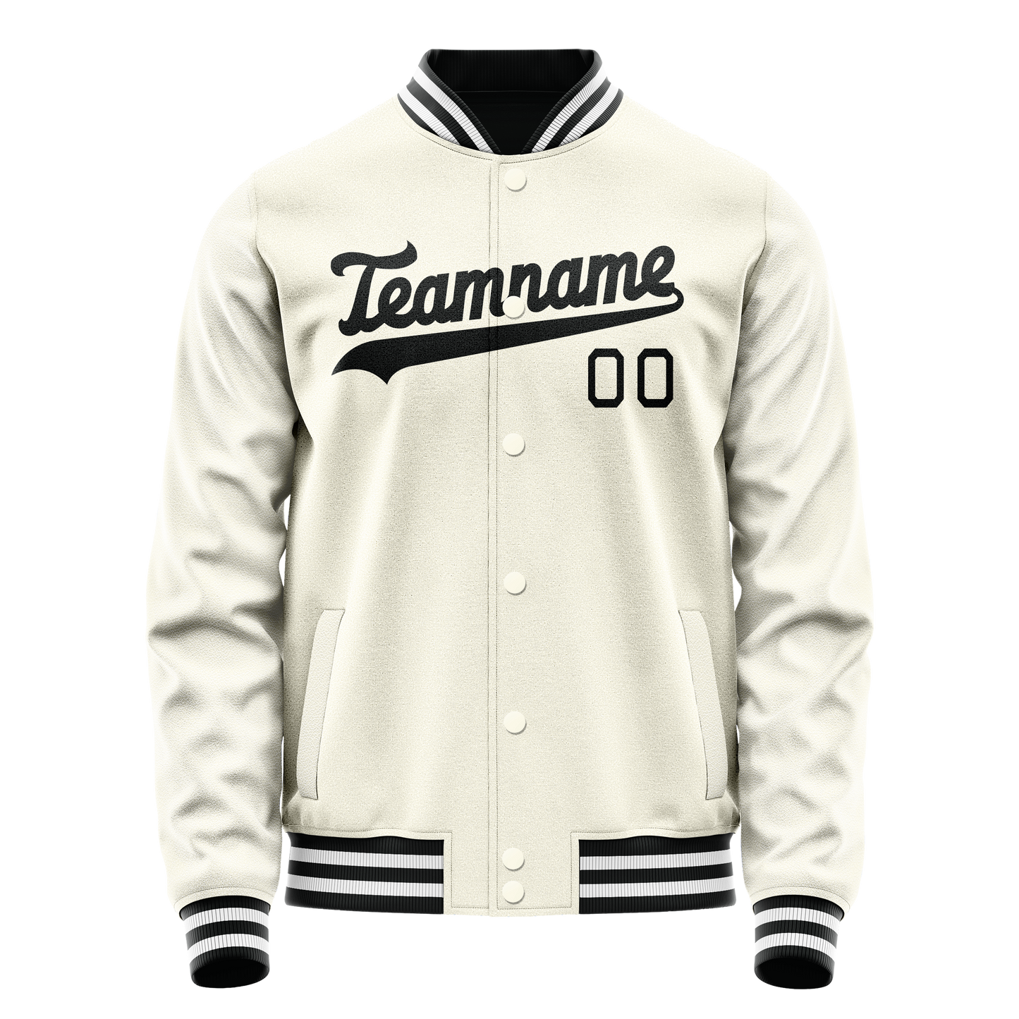 Custom Cream Black Solid Color Varsity Letterman Jacket