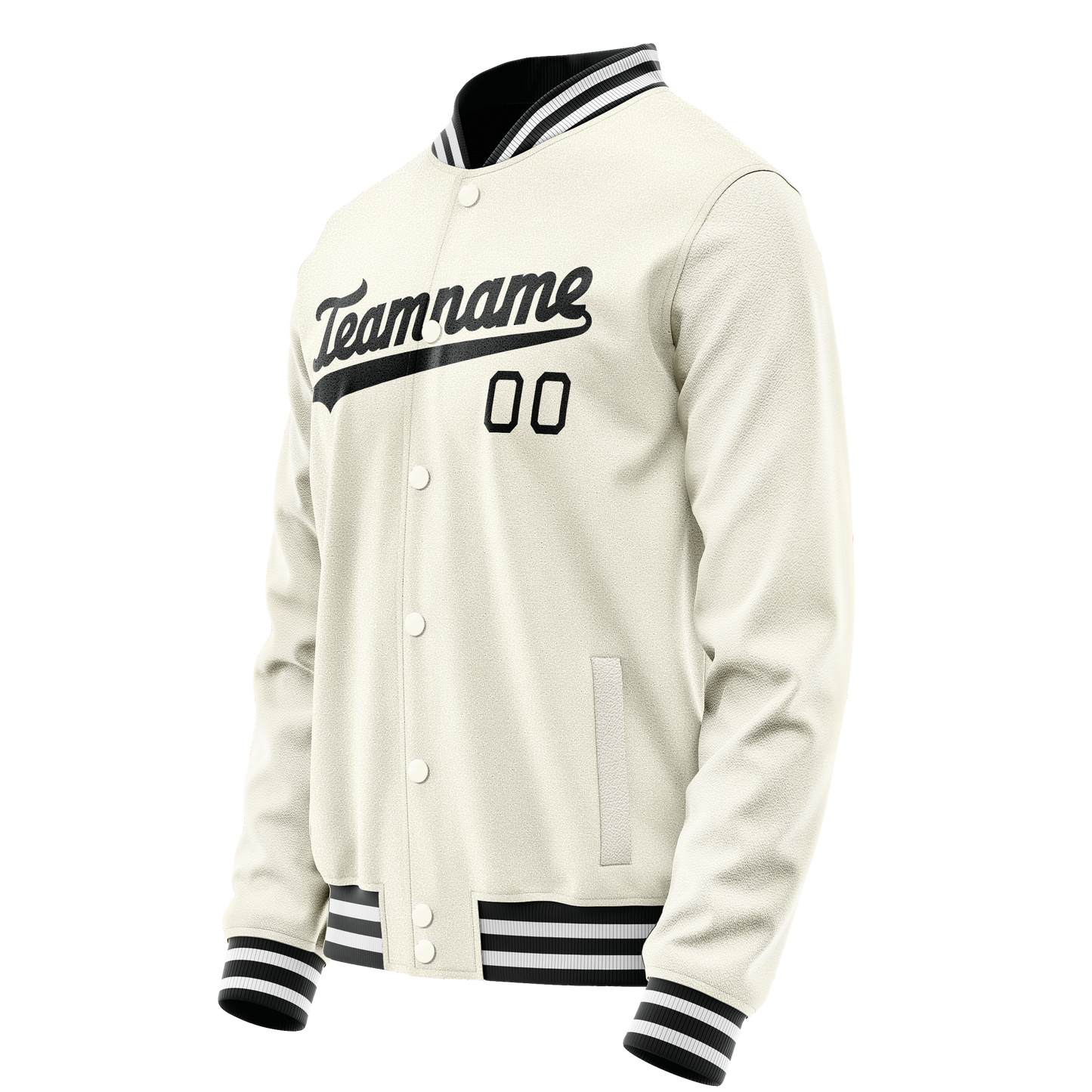 Custom Cream Black Solid Color Varsity Letterman Jacket