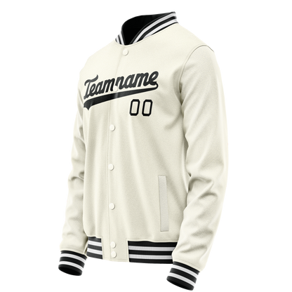 Custom Cream Black Solid Color Varsity Letterman Jacket