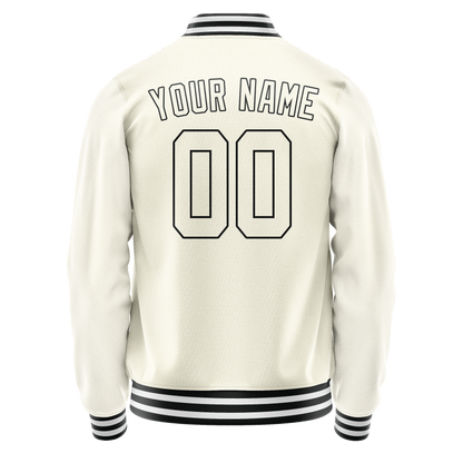 Custom Cream Black Solid Color Varsity Letterman Jacket