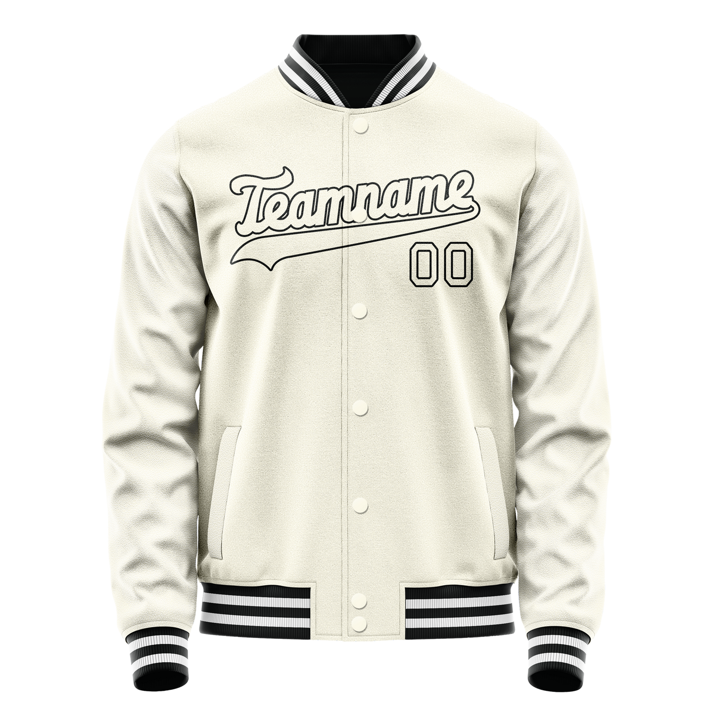 Custom Cream Black Solid Color Varsity Letterman Jacket