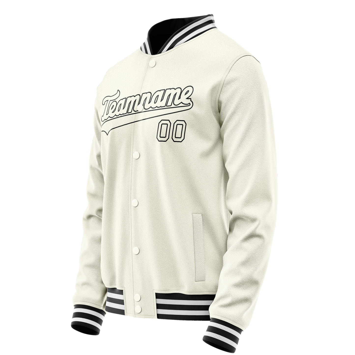 Custom Cream Black Solid Color Varsity Letterman Jacket