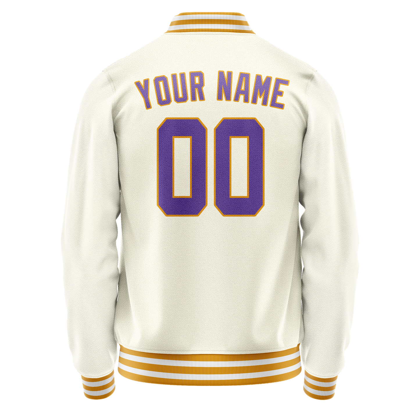 Custom Cream Purple Solid Color Varsity Letterman Jacket