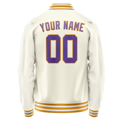 Custom Cream Purple Solid Color Varsity Letterman Jacket
