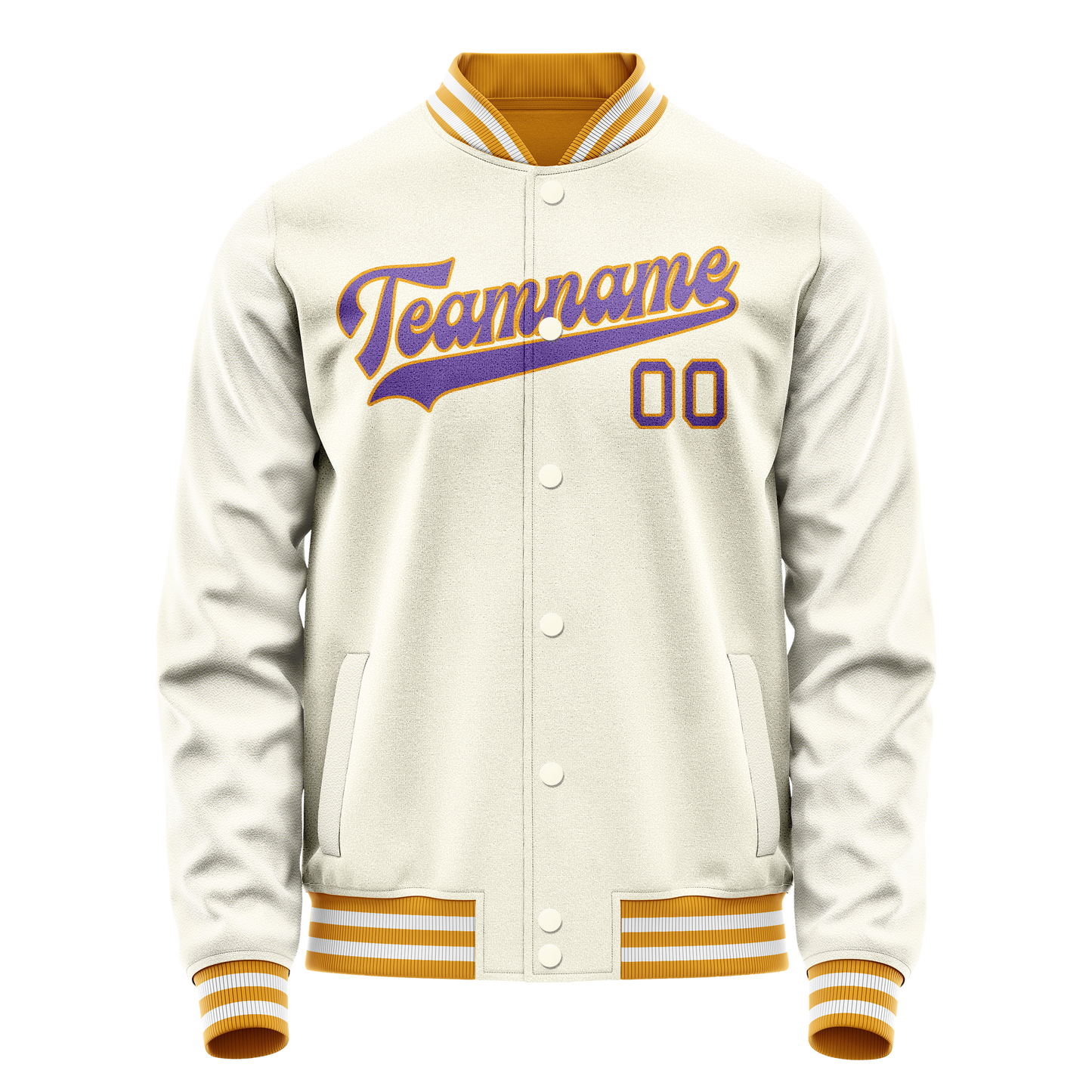 Custom Cream Purple Solid Color Varsity Letterman Jacket
