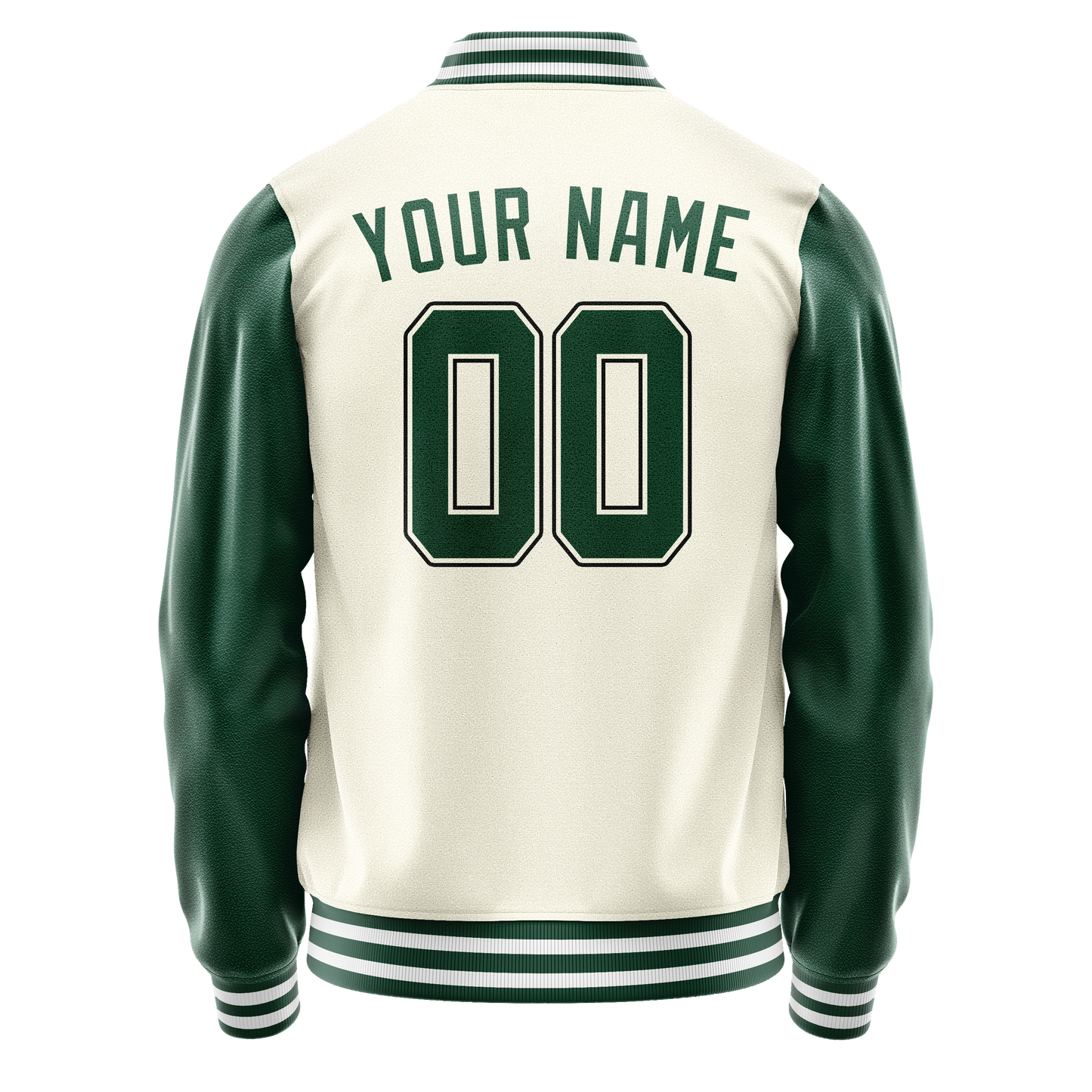 Custom Cream Kelly-Green Solid Color Varsity Letterman Jacket