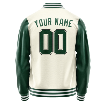 Custom Cream Kelly-Green Solid Color Varsity Letterman Jacket