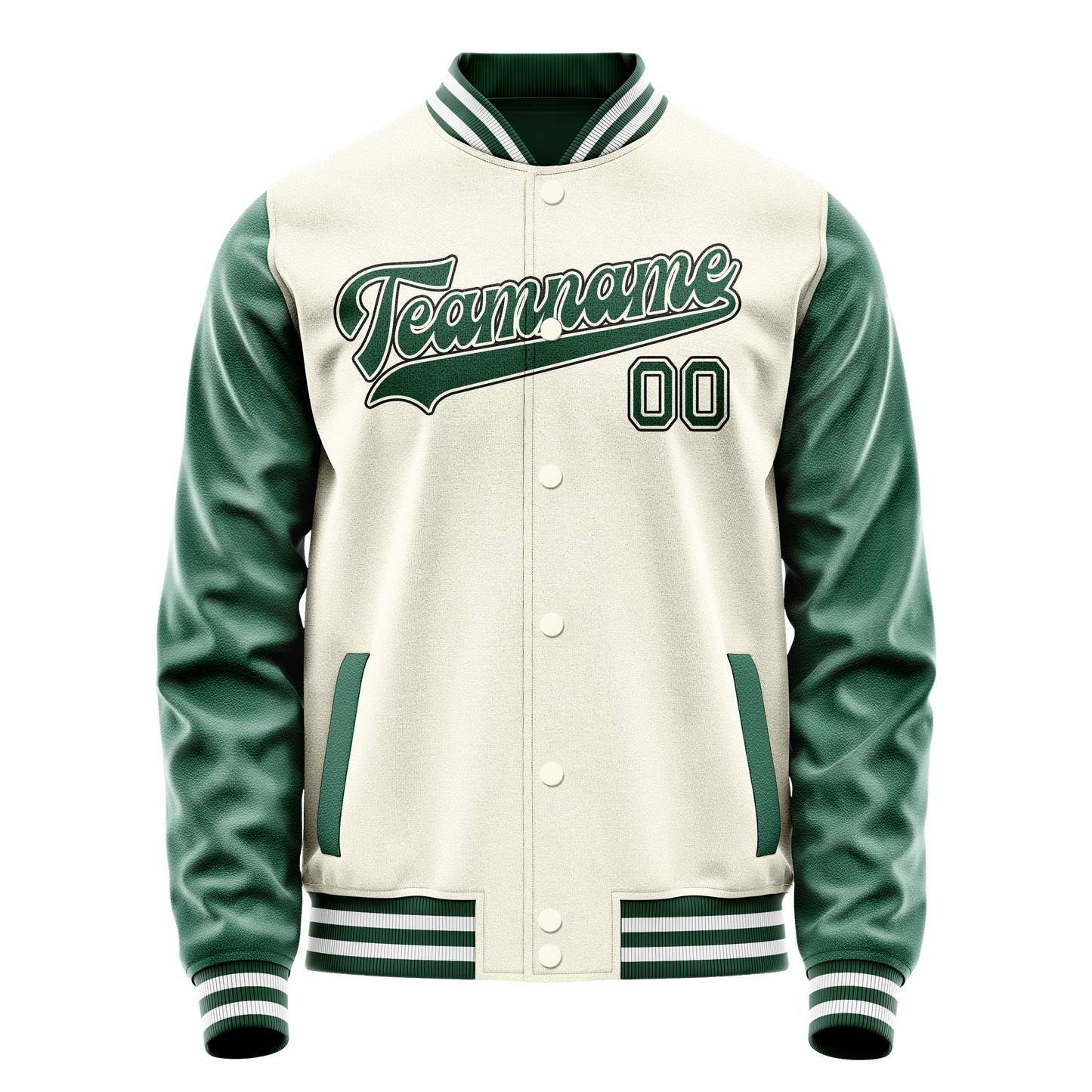 Custom Cream Kelly-Green Solid Color Varsity Letterman Jacket