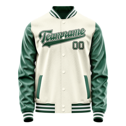 Custom Cream Kelly-Green Solid Color Varsity Letterman Jacket
