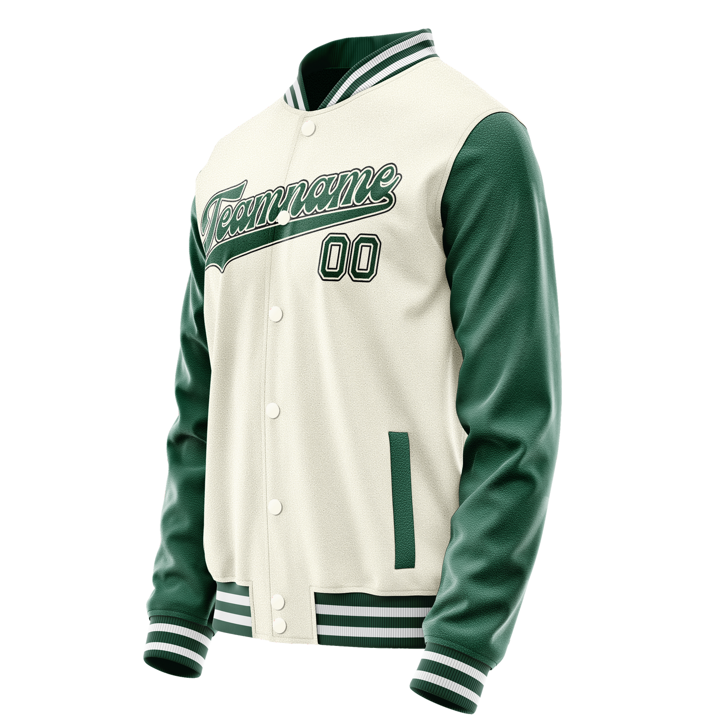 Custom Cream Kelly-Green Solid Color Varsity Letterman Jacket