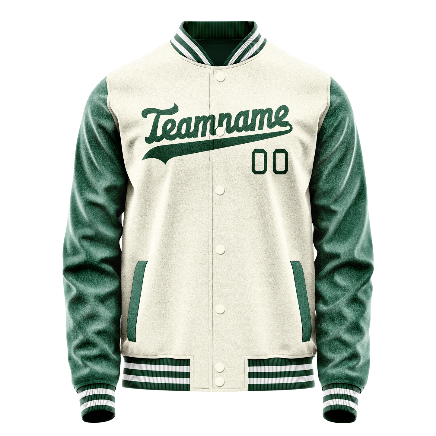 Custom Cream Kelly-Green Solid Color Varsity Letterman Jacket