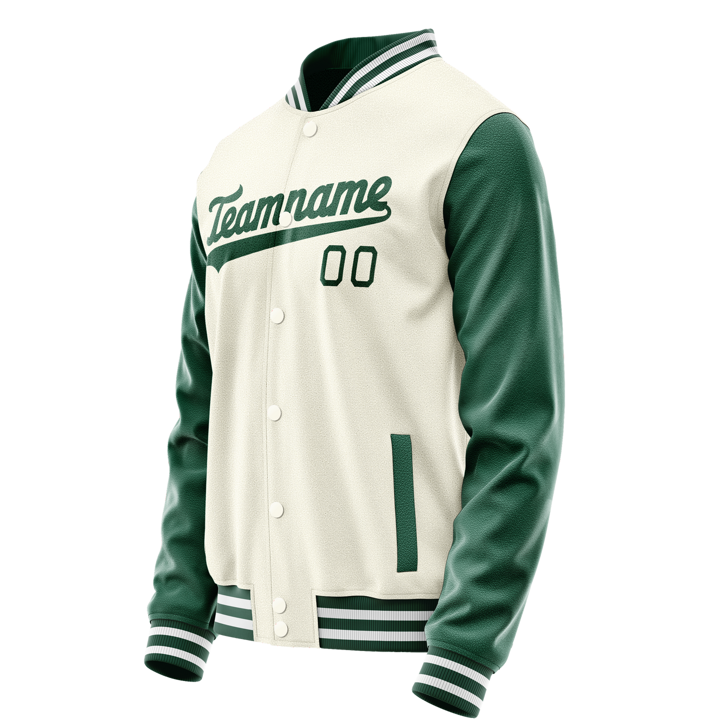 Custom Cream Kelly-Green Solid Color Varsity Letterman Jacket