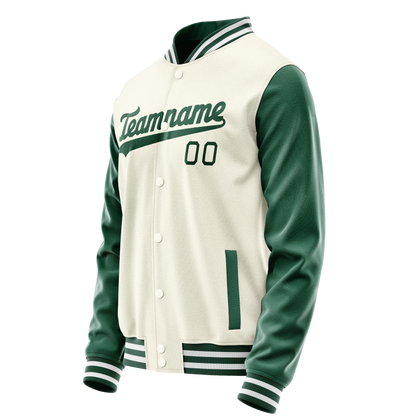 Custom Cream Kelly-Green Solid Color Varsity Letterman Jacket