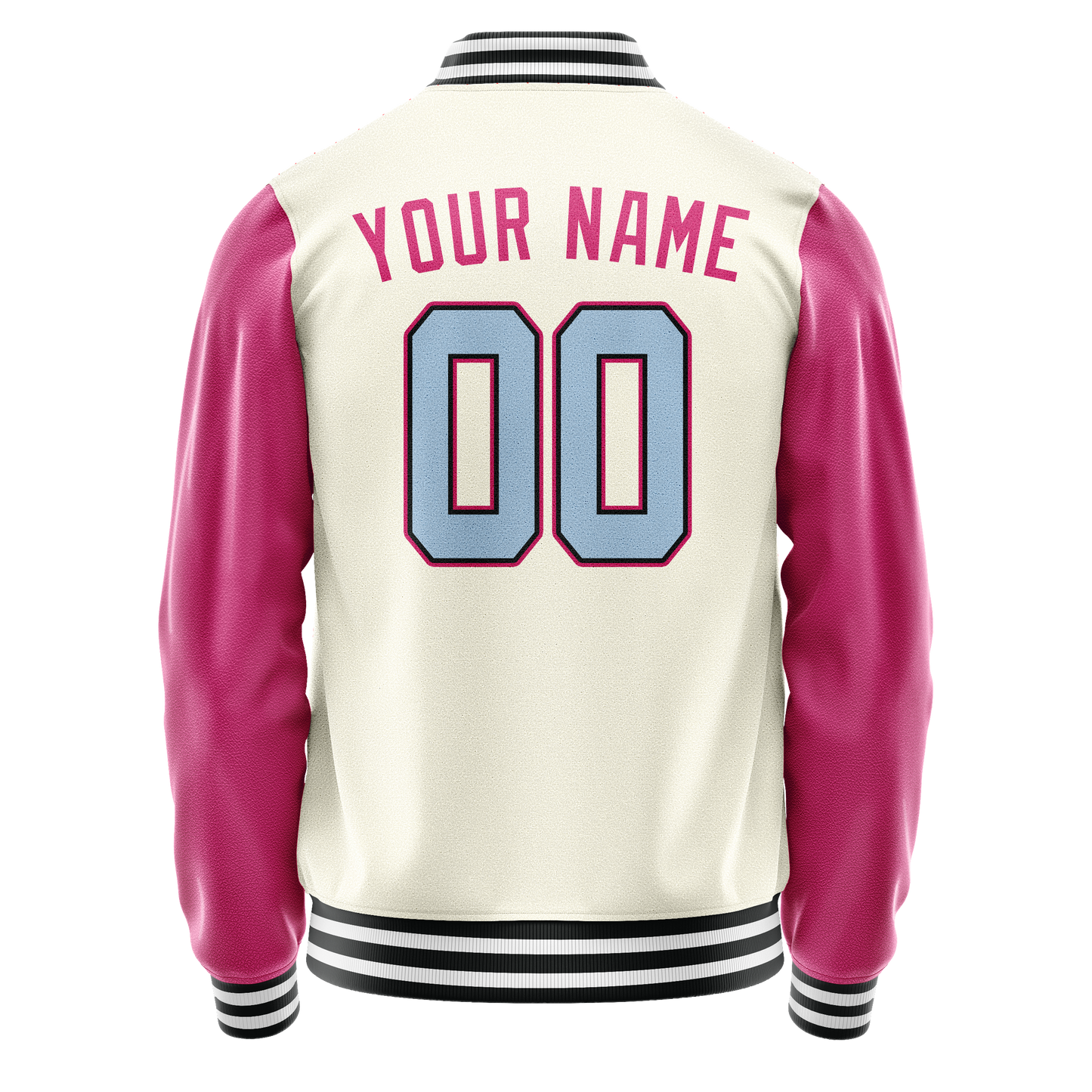 Custom Cream Pink Solid Color Varsity Letterman Jacket