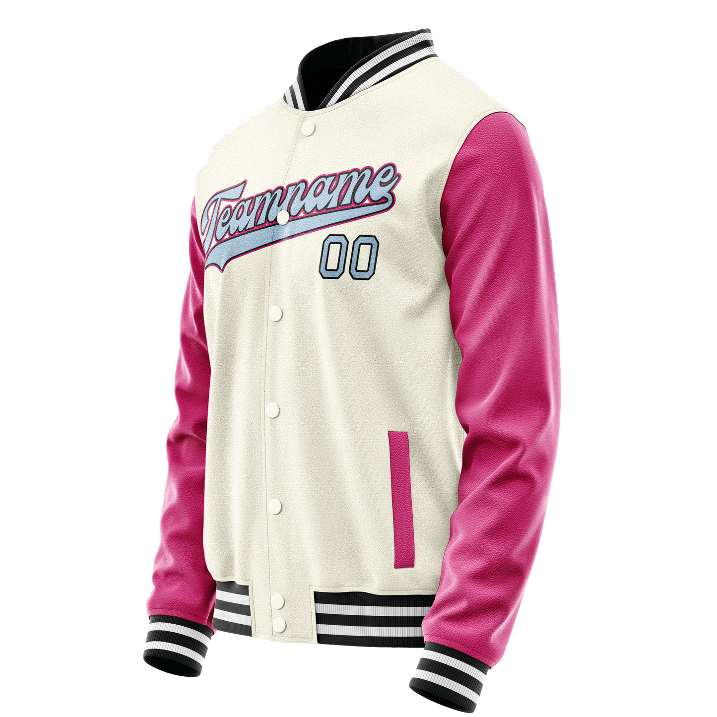 Custom Cream Pink Solid Color Varsity Letterman Jacket