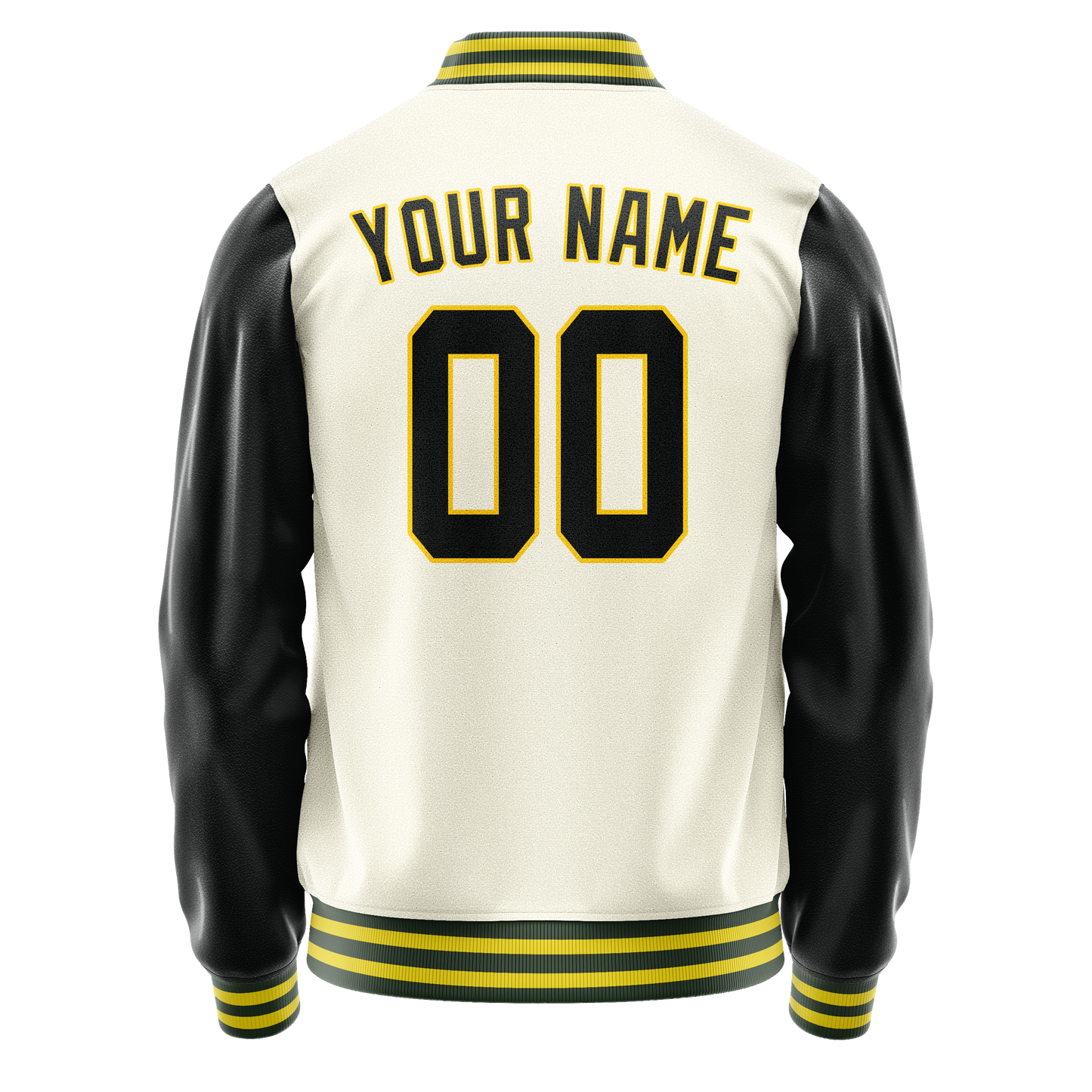 Custom Cream Black Solid Color Varsity Letterman Jacket