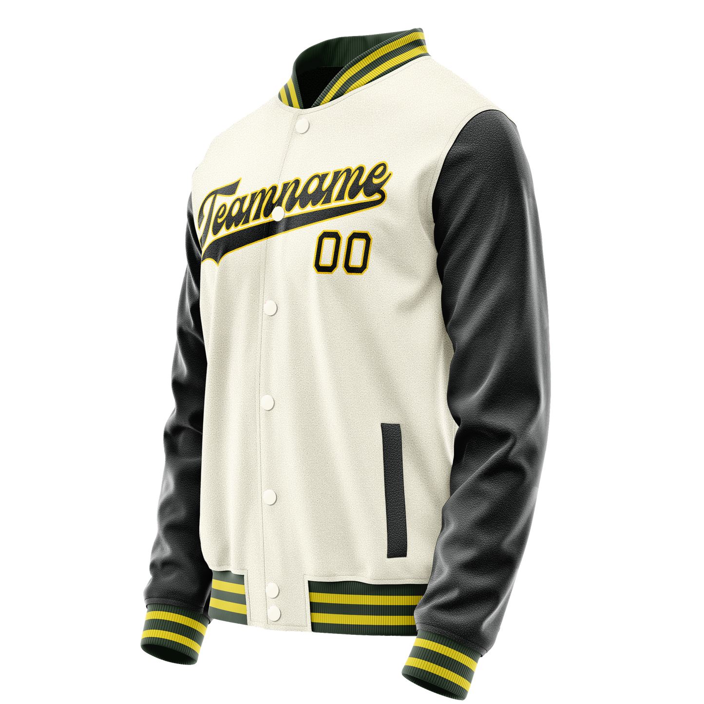 Custom Cream Black Solid Color Varsity Letterman Jacket