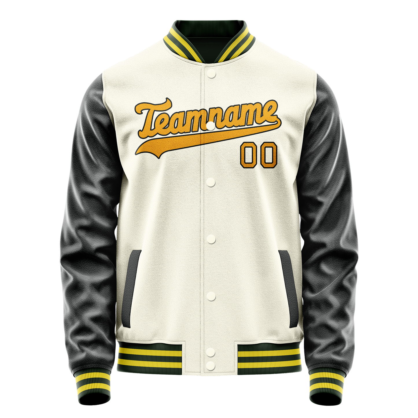 Custom Cream Black Solid Color Varsity Letterman Jacket