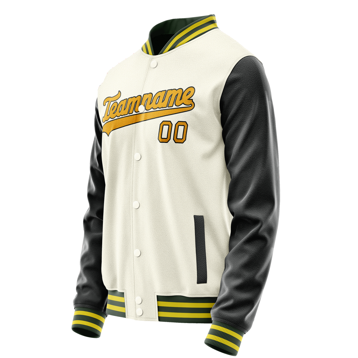 Custom Cream Black Solid Color Varsity Letterman Jacket
