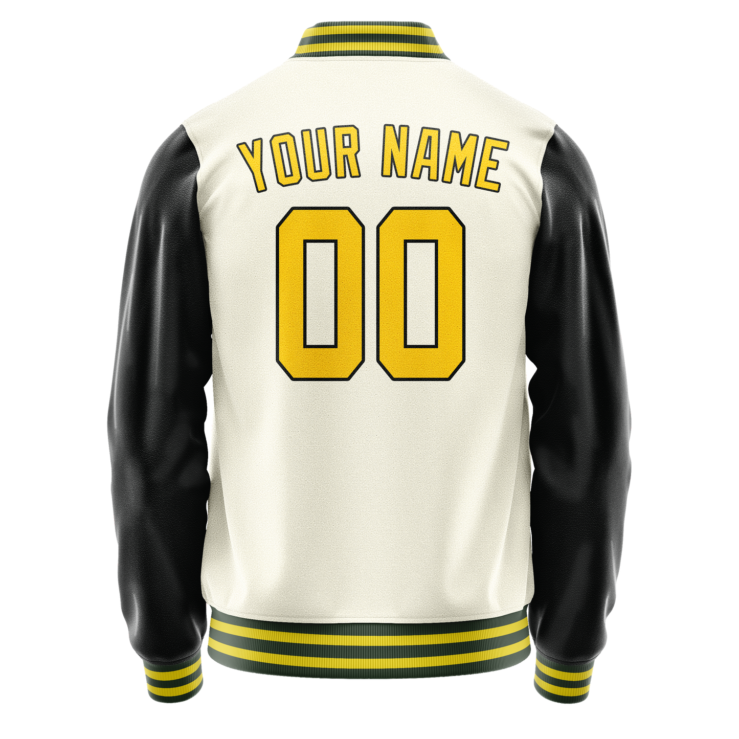 Custom Cream Black Solid Color Varsity Letterman Jacket
