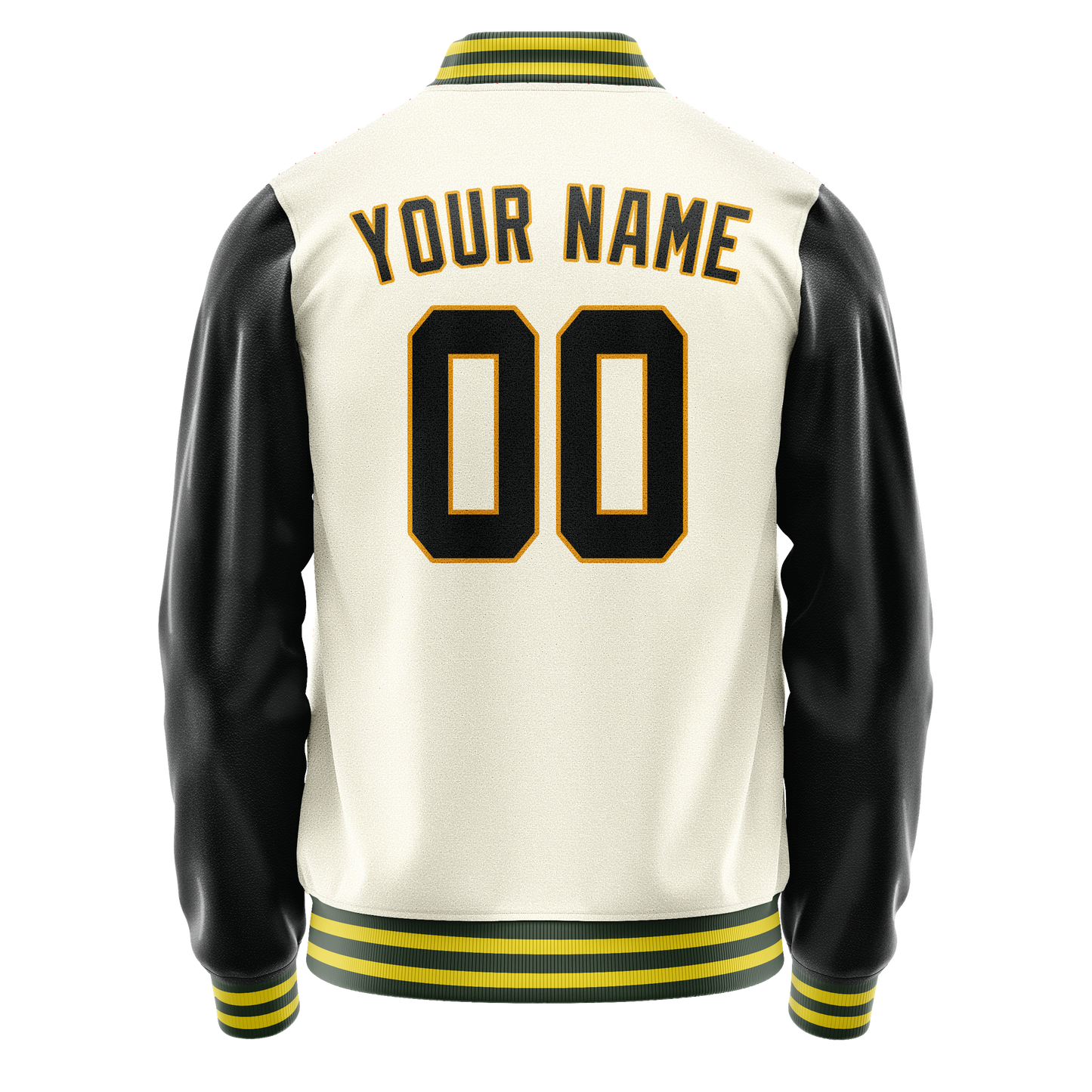 Custom Cream Black Solid Color Varsity Letterman Jacket