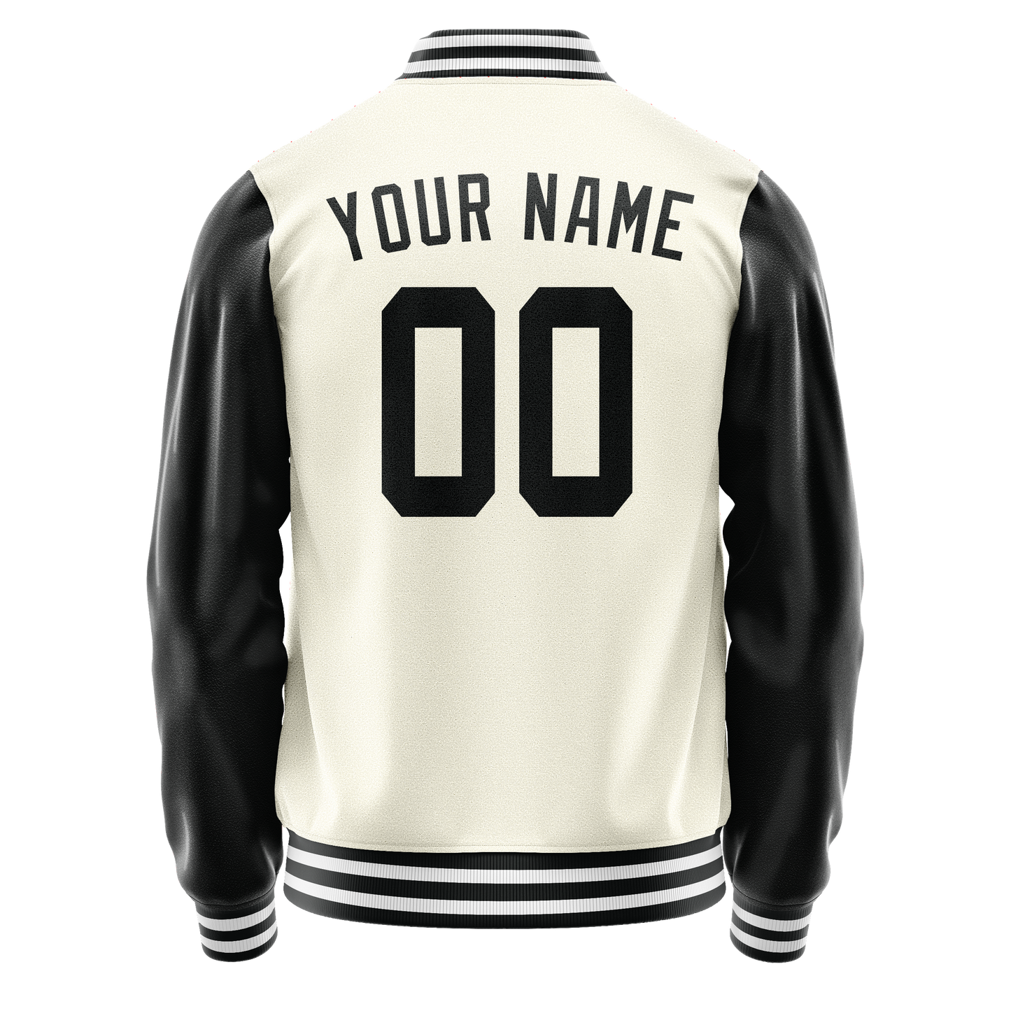 Custom Cream Black Solid Color Varsity Letterman Jacket
