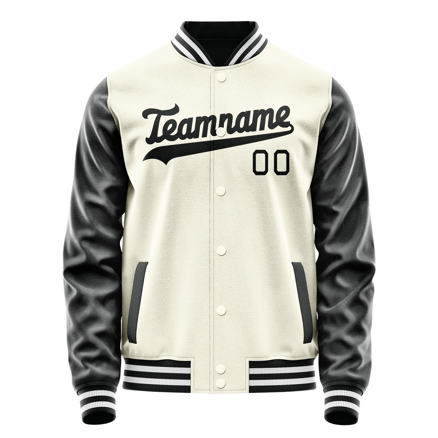 Custom Cream Black Solid Color Varsity Letterman Jacket