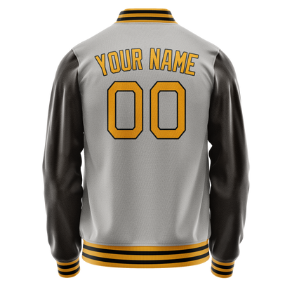 Custom Gray Brown Solid Color Varsity Letterman Jacket
