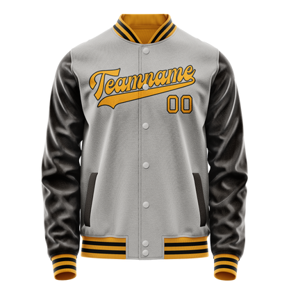 Custom Gray Brown Solid Color Varsity Letterman Jacket