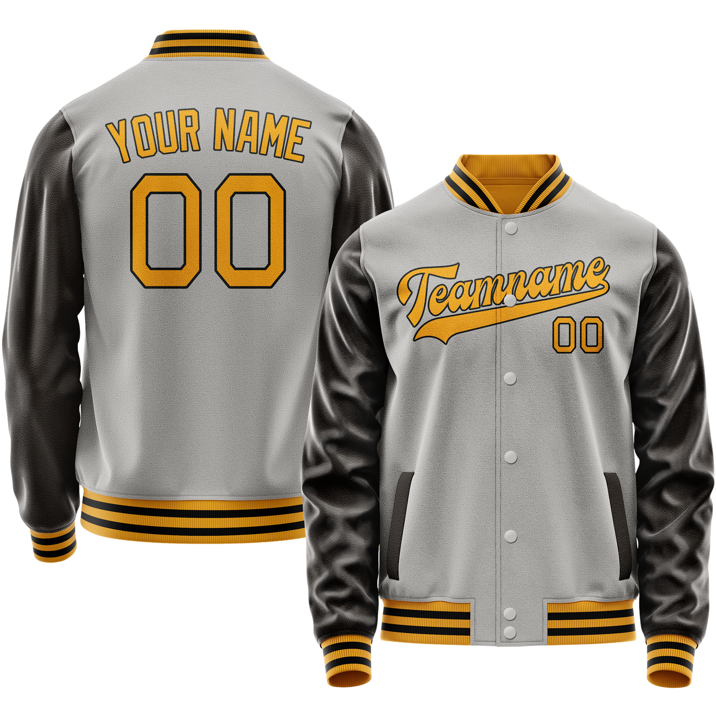 Custom Gray Brown Solid Color Varsity Letterman Jacket