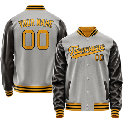 Custom Gray Brown Solid Color Varsity Letterman Jacket