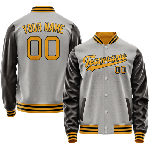 Custom Gray Brown Solid Color Varsity Letterman Jacket