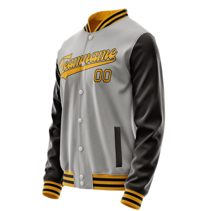 Custom Gray Brown Solid Color Varsity Letterman Jacket