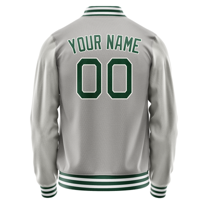 Custom Gray Kelly-Green Solid Color Varsity Letterman Jacket