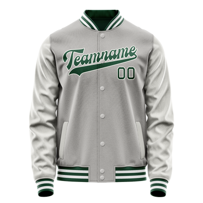 Custom Gray Kelly-Green Solid Color Varsity Letterman Jacket