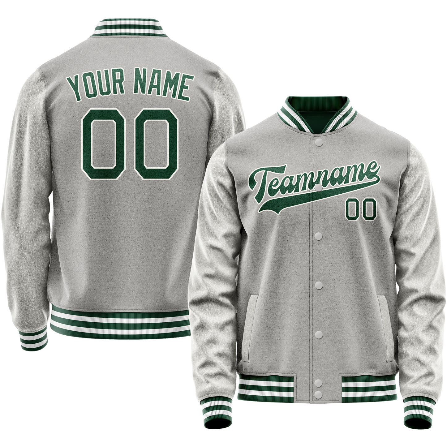 Custom Gray Kelly-Green Solid Color Varsity Letterman Jacket