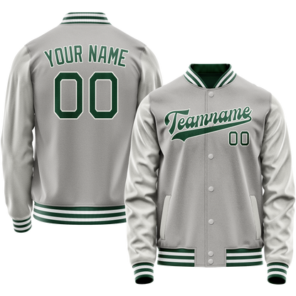 Custom Gray Kelly-Green Solid Color Varsity Letterman Jacket