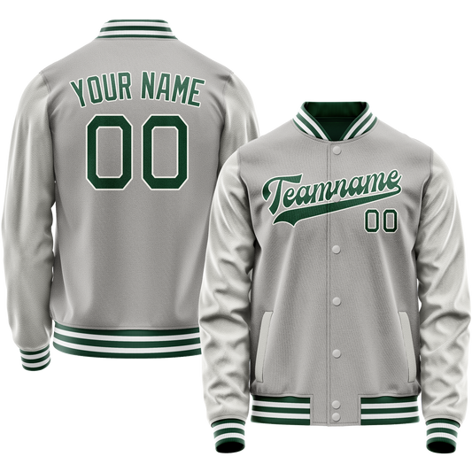 Custom Gray Kelly-Green Solid Color Varsity Letterman Jacket