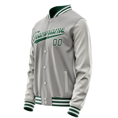 Custom Gray Kelly-Green Solid Color Varsity Letterman Jacket