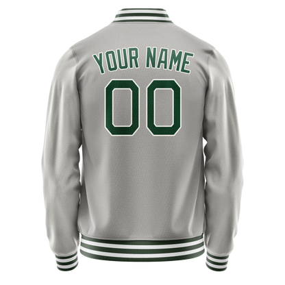 Custom Gray Kelly-Green Solid Color Varsity Letterman Jacket