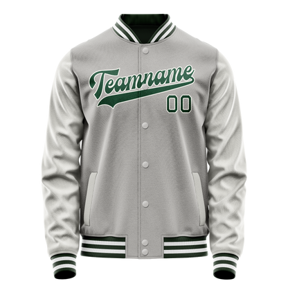 Custom Gray Kelly-Green Solid Color Varsity Letterman Jacket