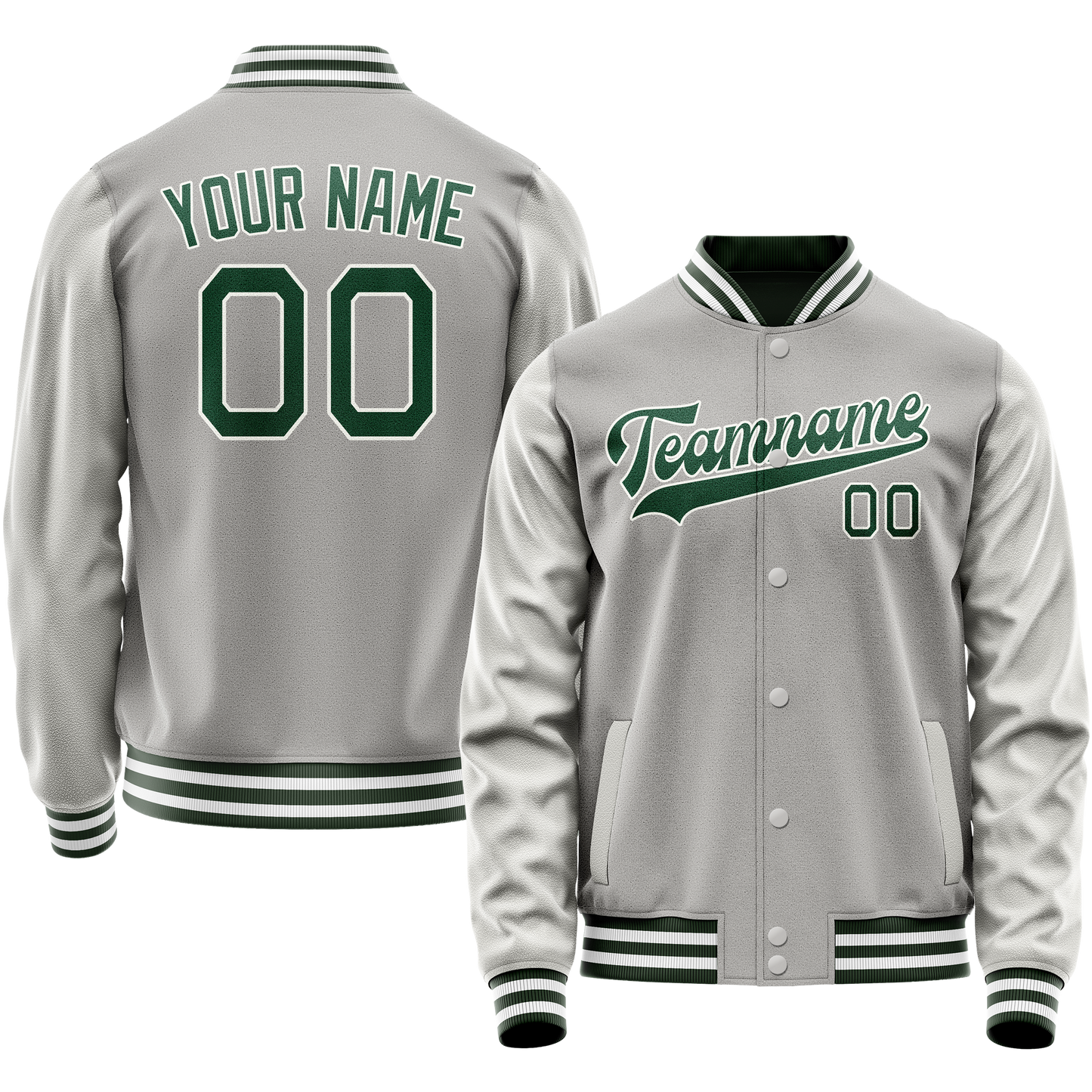 Custom Gray Kelly-Green Solid Color Varsity Letterman Jacket
