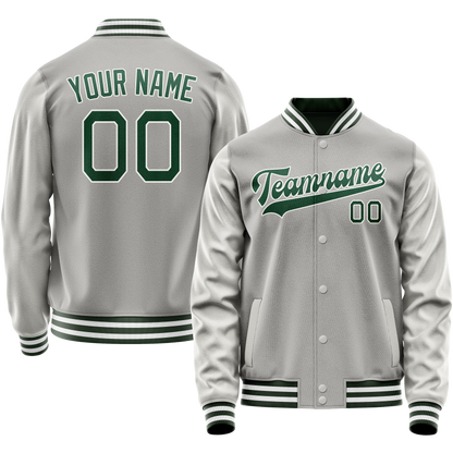 Custom Gray Kelly-Green Solid Color Varsity Letterman Jacket