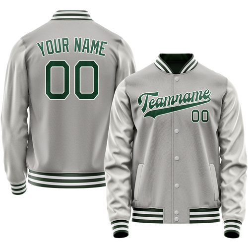 Custom Gray Kelly-Green Solid Color Varsity Letterman Jacket