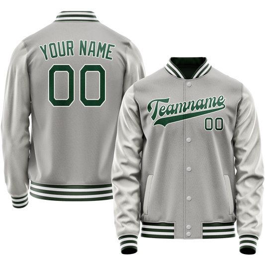 Custom Gray Kelly-Green Solid Color Varsity Letterman Jacket