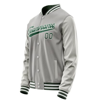 Custom Gray Kelly-Green Solid Color Varsity Letterman Jacket