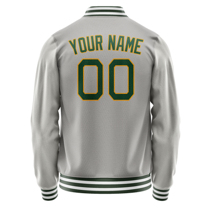 Custom Gray Kelly-Green Solid Color Varsity Letterman Jacket