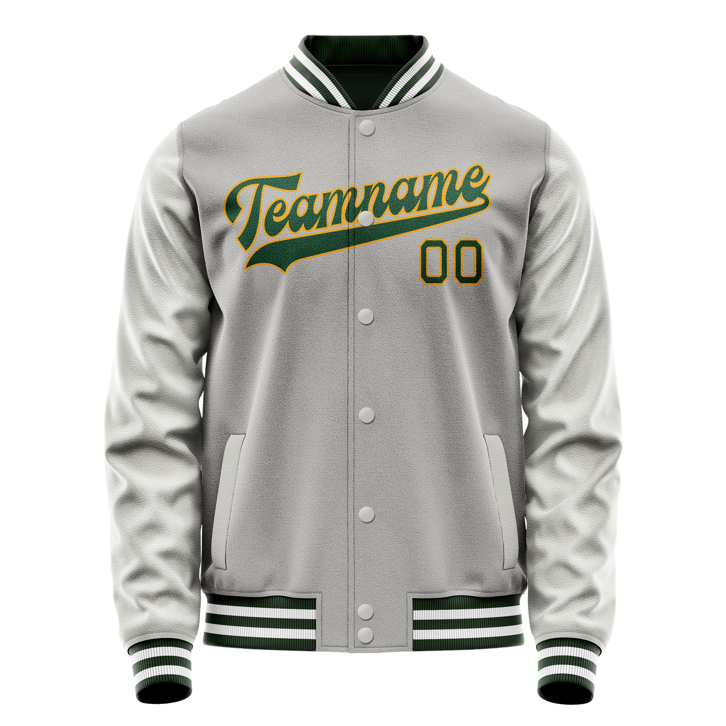 Custom Gray Kelly-Green Solid Color Varsity Letterman Jacket
