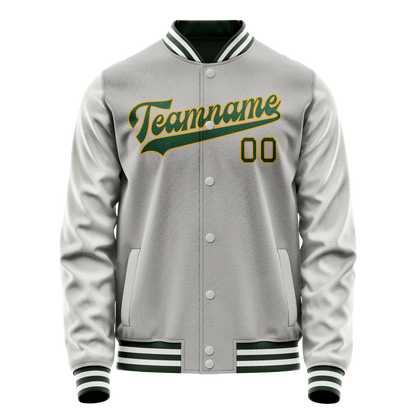 Custom Gray Kelly-Green Solid Color Varsity Letterman Jacket